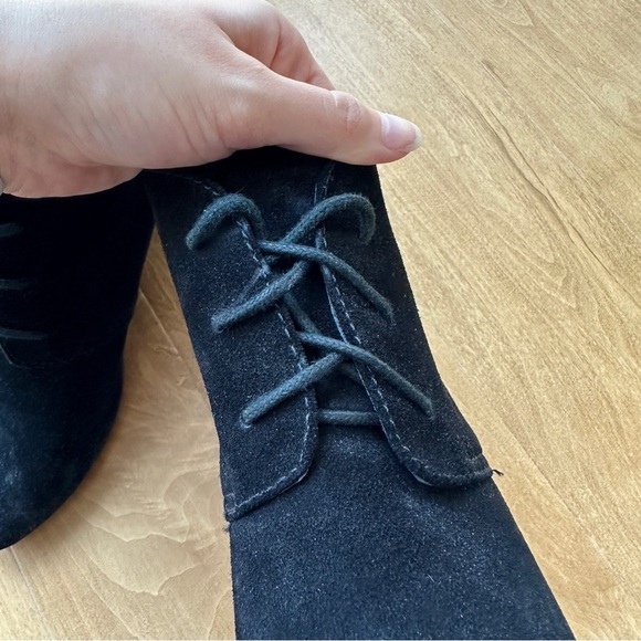 Nine West Illusion Wedge Ankle Booties, Black Suede Heeled Boots, Size 10M - Picture 9 of 13